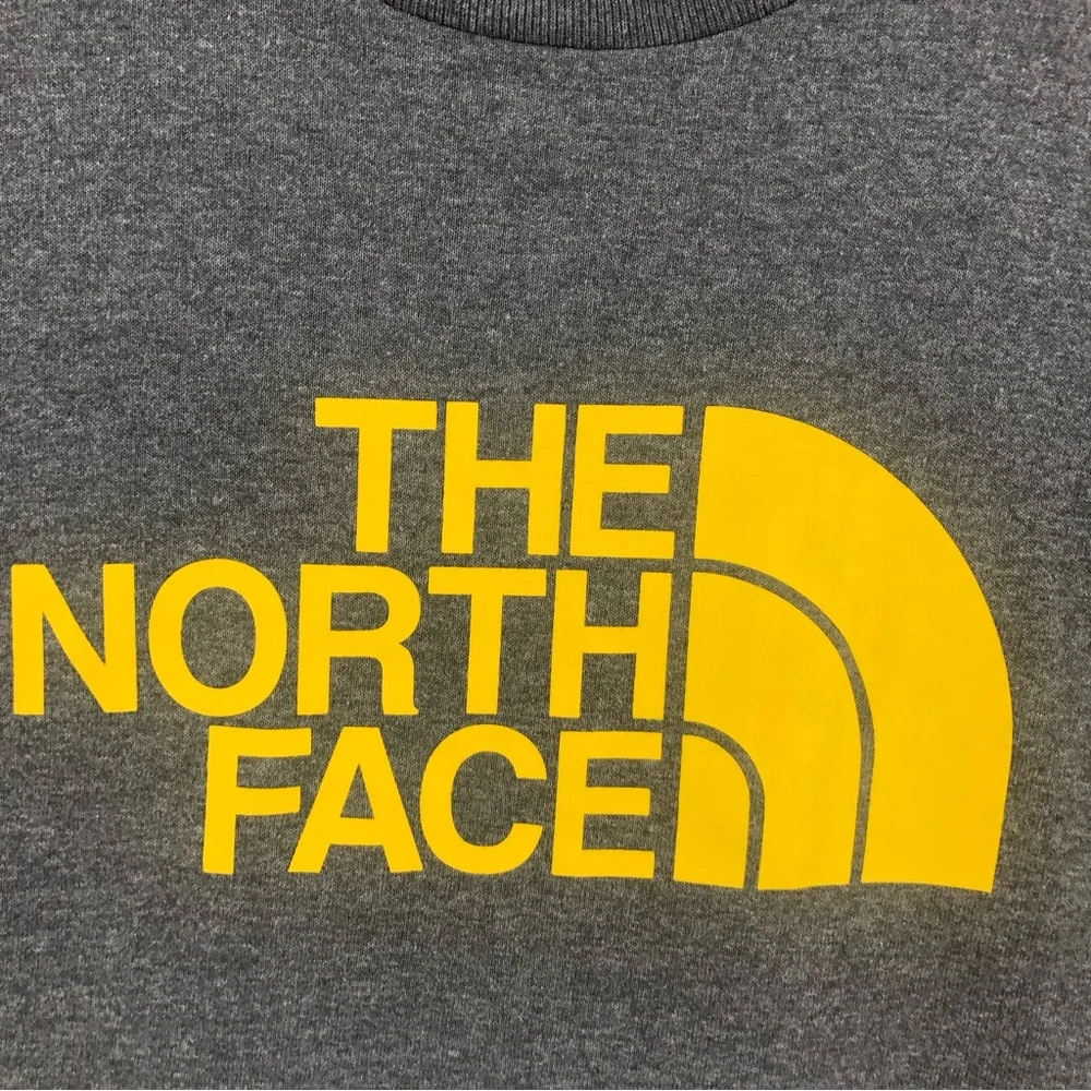 North Face Tshirt Mens Large Yellow Gray Short Sleeve Spellout